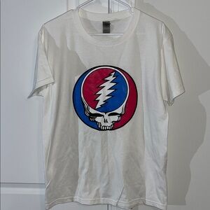 New White Greatful Grateful Dead BIG LOGO T shirt Jerry Garcia Sz L NWOT
